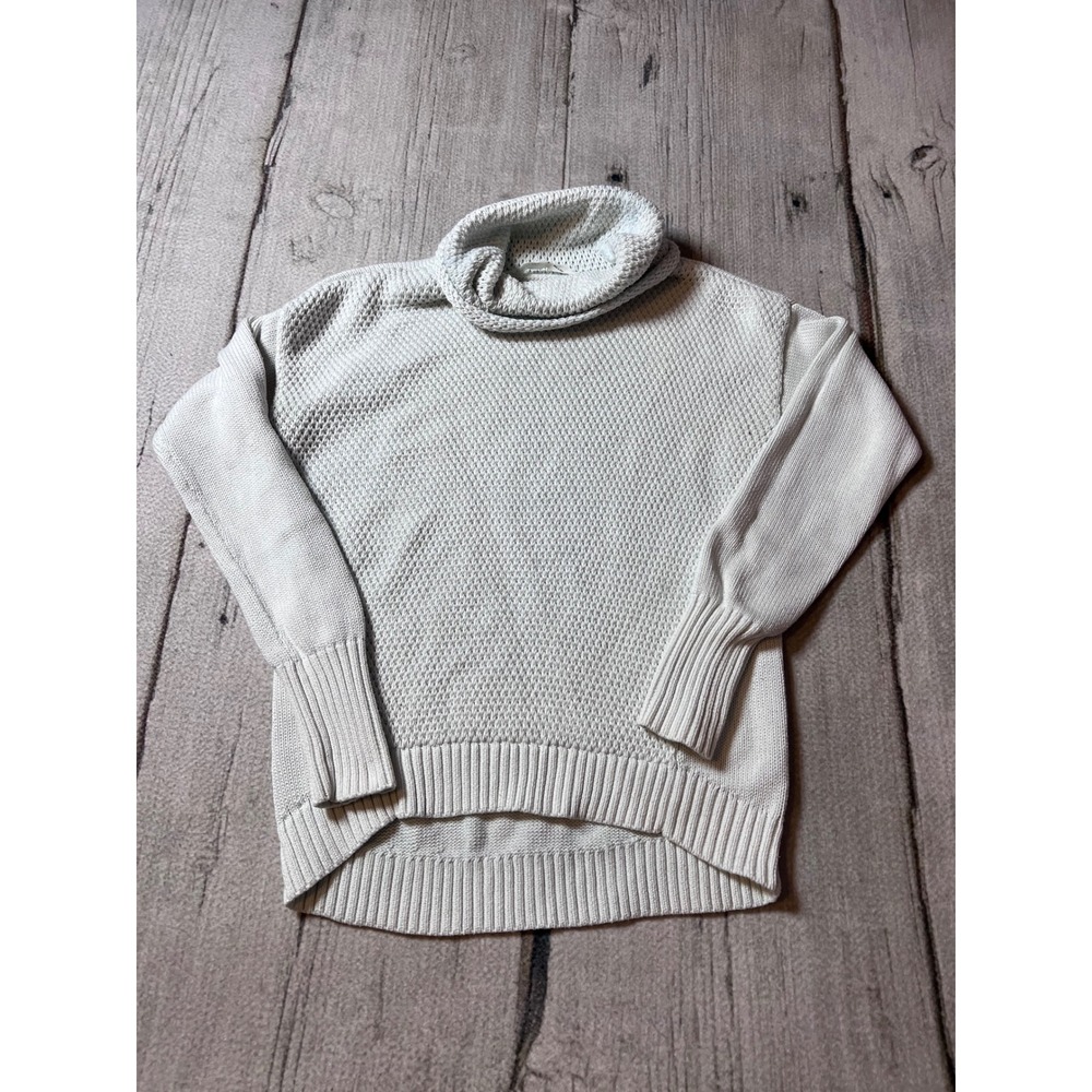 Athleta Cowl Neck Sweater Womens Small Ivory Textured Knit High Low Cotton Blend